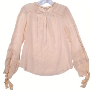 Rebecca Taylor 100% Silk Tie Cuff Blouse 2 Pink Long Sleeve Sheer Coquette